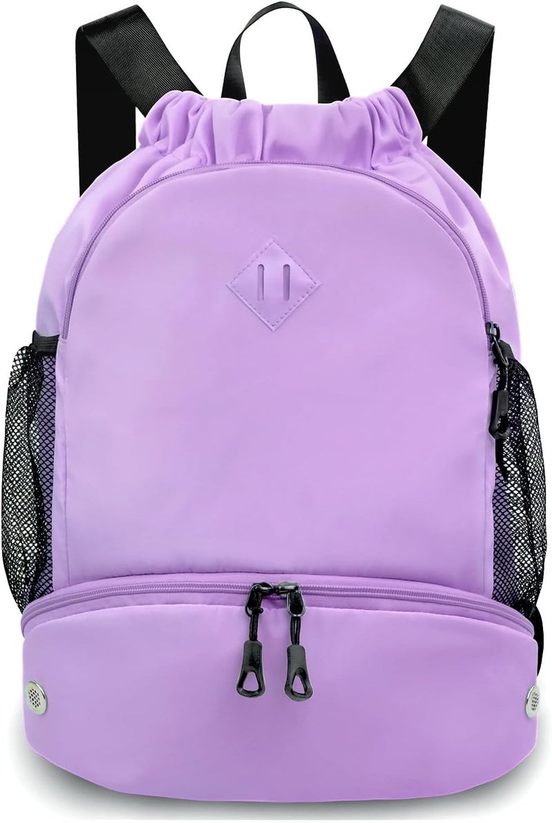 RHDZO Store Drawstring Backpack Gym Backpack with Shoe Compartment for Men Women String Sports Bag with Wet Pocket Cinch Swim Beach Bag, Purple (Patent Pending) - Image 1